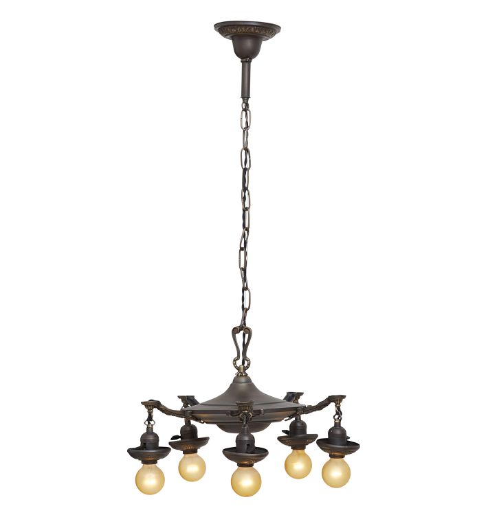 Vintage 5-Light Classical Revival Bare Bulb Pan Chandelier