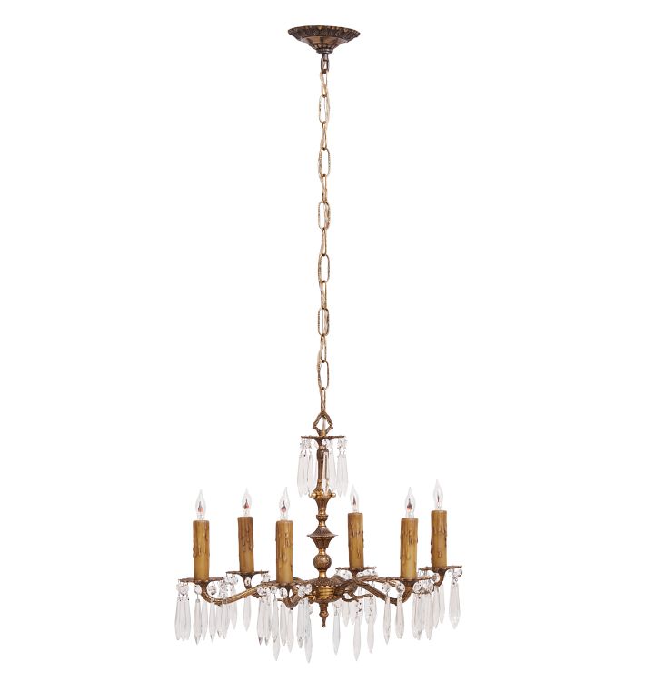 Vintage Classical Revival Candle Chandelier with Crystal Spears