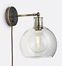 Edendale Straight Articulating Plug-In Sconce, Clear Glass