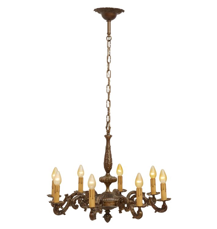 Antique 8-Light Cast Bronze Classical Revival Candle Chandelier