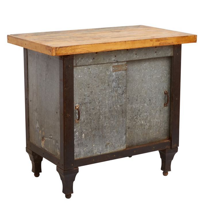 Vintage Galvanized Steel Industrial Cabinet with Butcherblock Top