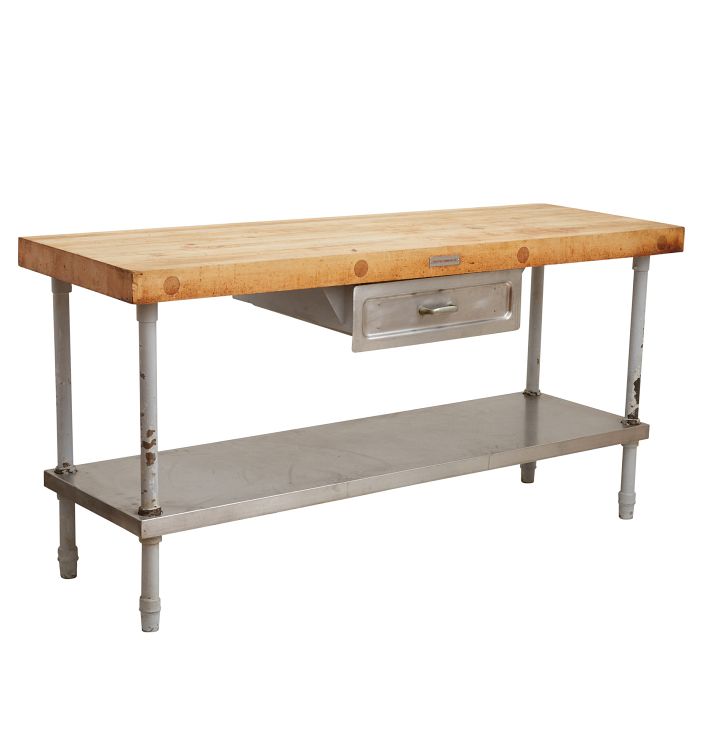 Vintage Industrial Butcherblock Table with Galvanized Steel Base