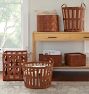 Leather Open Weave Round Basket