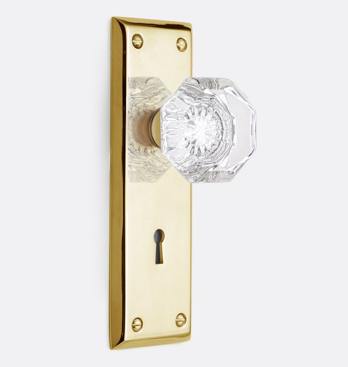 Putman Interior Doorset Tube Latch Crystal Knob Passage Keyhole, Lacquered Brass