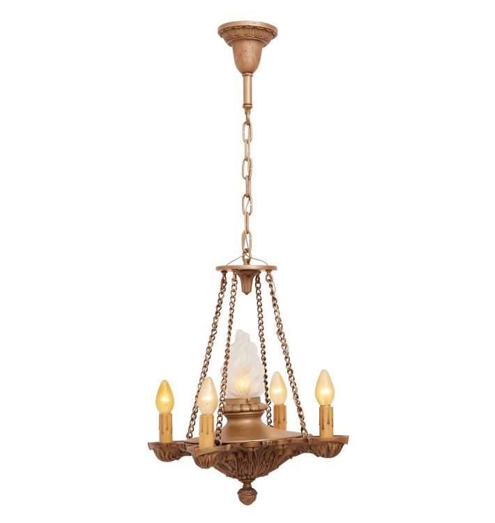 Vintage Five-Light Classical Revival Chandelier with Central Flame Shade