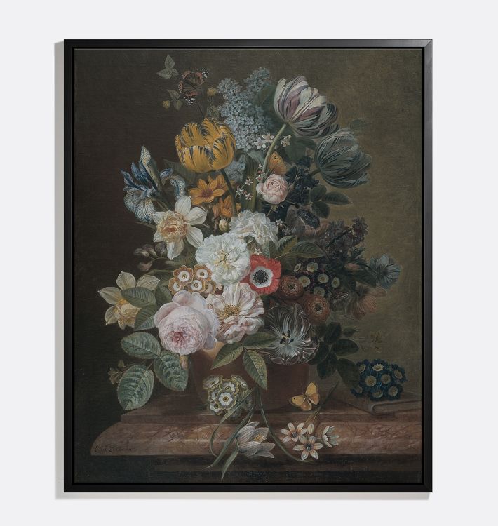 Still Life With Flowers And Butterflies Framed Reproduction Wall Art Print