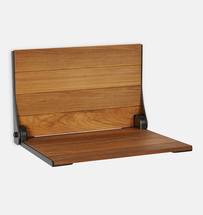 Carter Wall Mount High Back Teak Folding Shower Seat - ADA