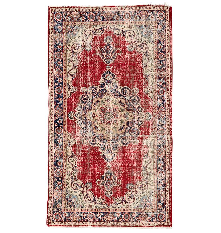 Vintage Turkish Hand-Knotted Rug with Bold Red Medallion ...