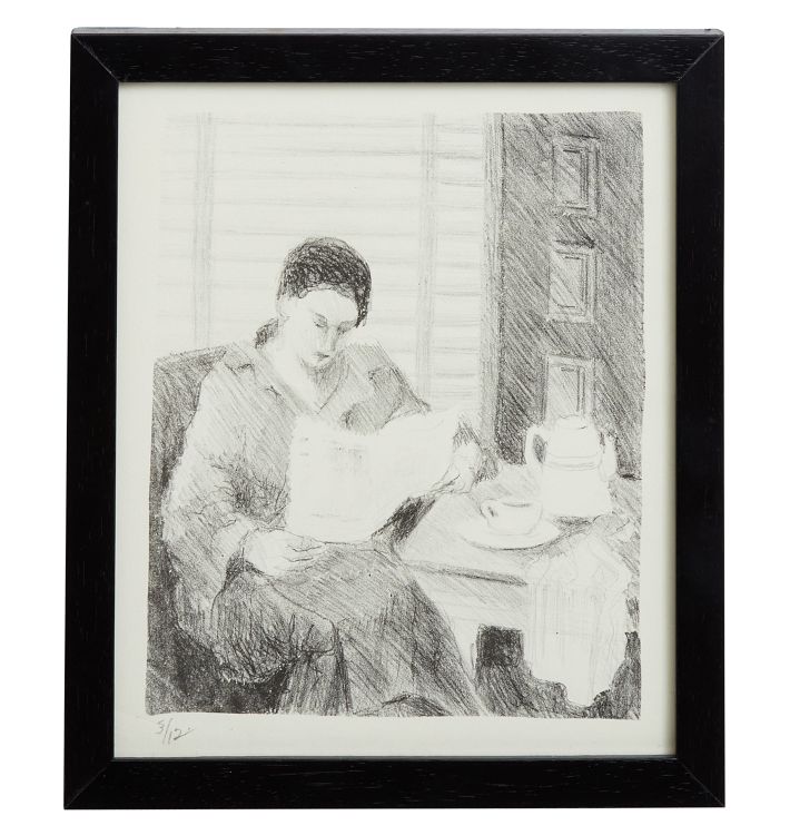 Vintage Charcoal Drawing of a Reading Woman