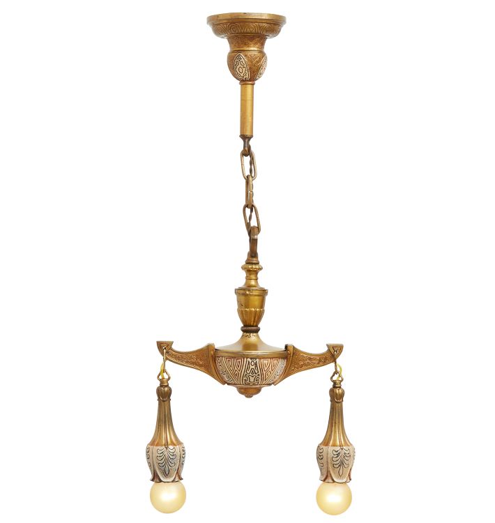 Vintage Egyptian Revival Two-Light Pendant