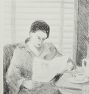 Vintage Charcoal Drawing of a Reading Woman