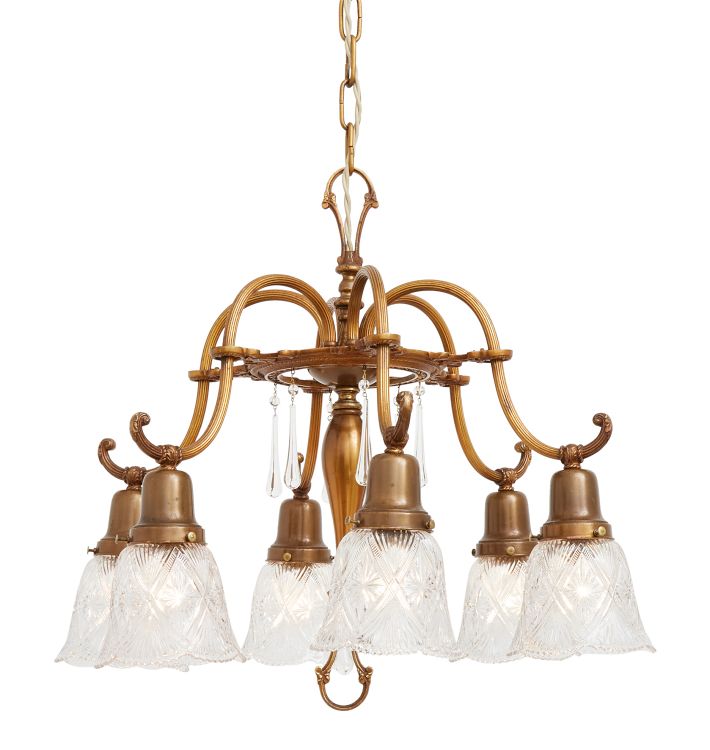 Vintage 6Arm Chandelier with Pressed Glass Shades Rejuvenation