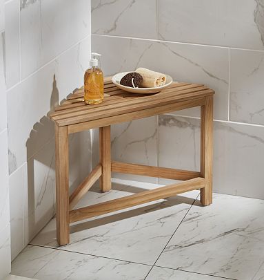 Adela Teak Corner Shower Bench | Rejuvenation