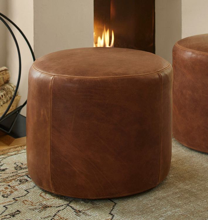 Britton Leather 22&quot; Round Ottoman