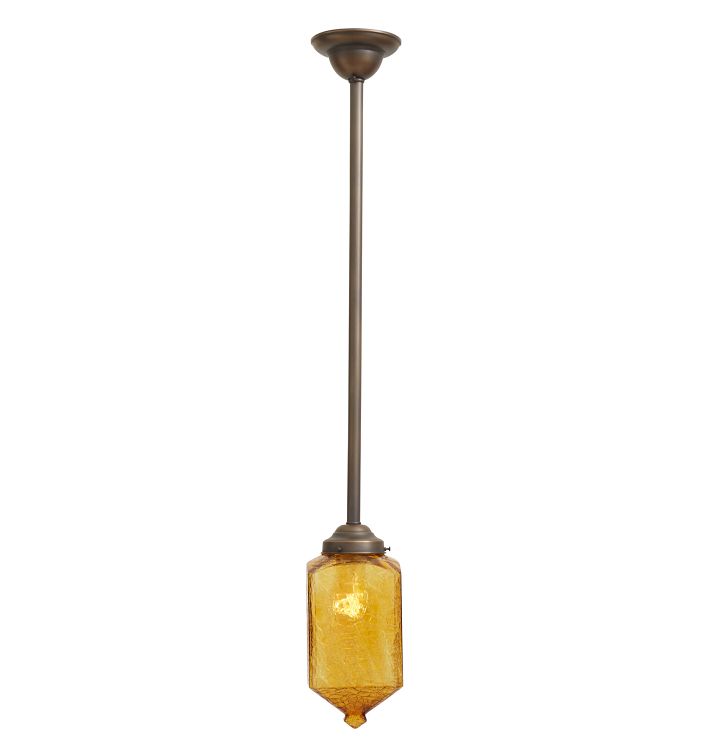 Burnished Antique Pendant With Vintage Amber Crackle Glass Shade