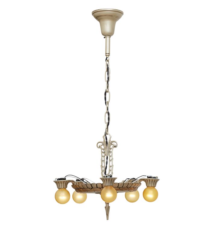 Five Light Art Deco Bare Bulb Chandelier Circa 1930