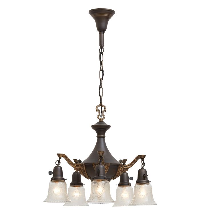 Vintage 5-Light Classical Revival Chandelier with Etched Glass Shades