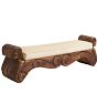 Vintage Tiki-Chic Carved Bench with Chenille Cushion by Witco