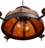 Arts &amp; Crafts Chandelier with Mica-Paneled Dome and Candle Satellites