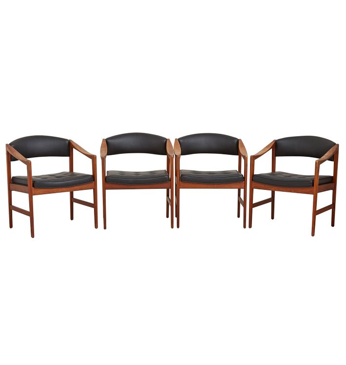 Set of Four Edward Wormley Armchairs Reupholstered in Black Leather
