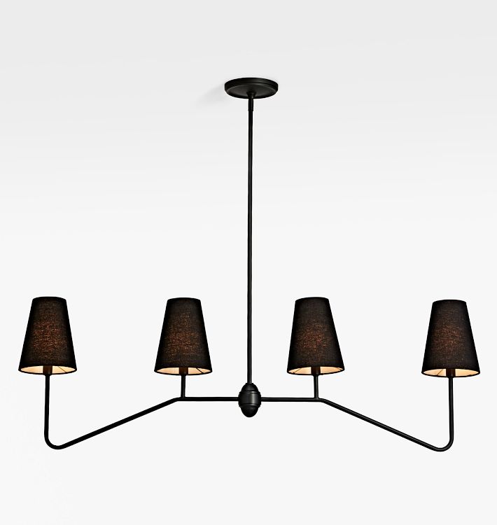 Berkshire Linear Pendant, Oil-Rubbed Bronze - Black Linen Shades - 21-7/8" Length