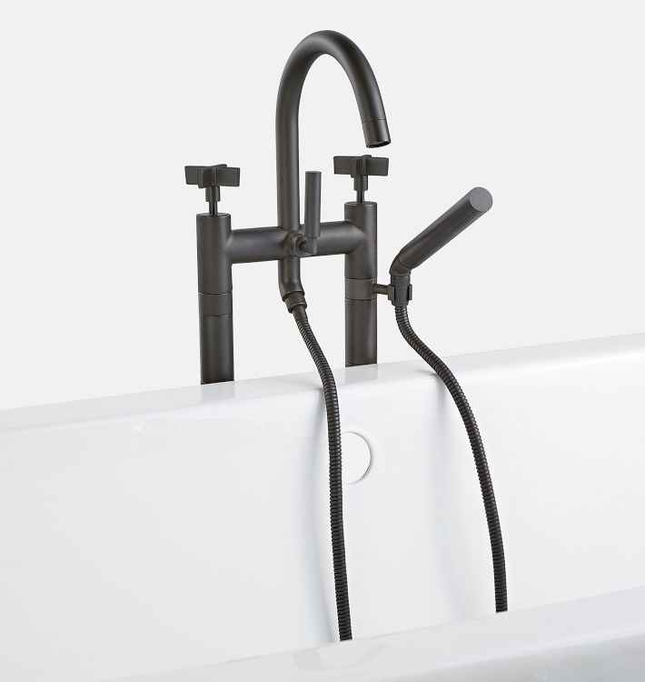 West Slope Floor Mounted Tub Filler With Handshower