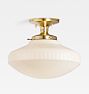 Carus Flush Mount, Aged Brass - Carus Cased White Shade - 12" Shade Diameter