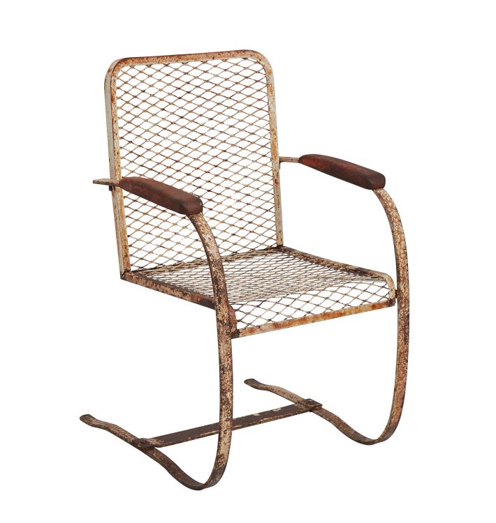 Vintage Steel Mesh Cantilevered Patio Chair