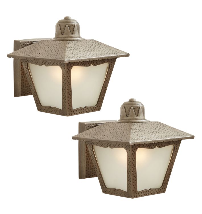 Pair of Romance Revival Lantern Sconces with Faux Hammered Texture