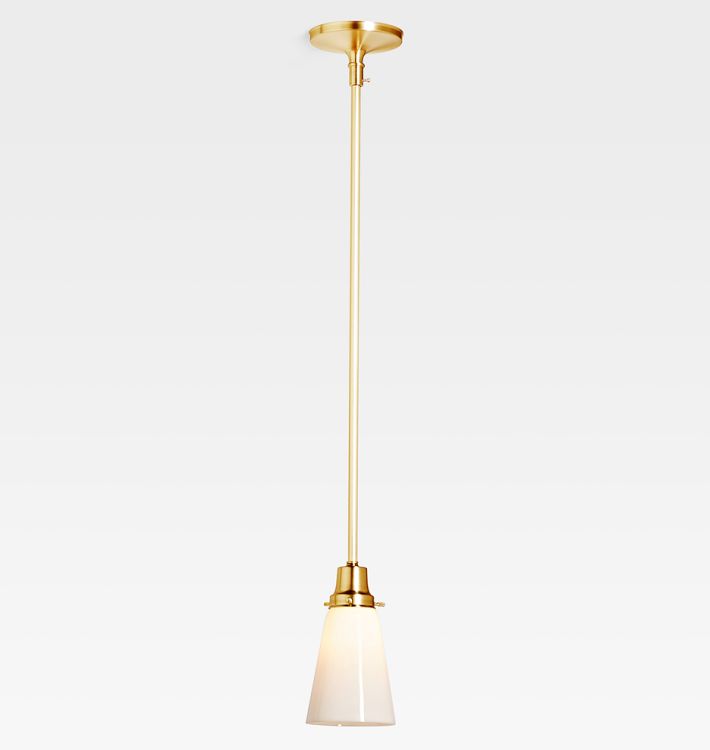 Eastmoreland 2-1/4" Fitter Pendant, Aged Brass - 5" Opal Narrow Cone Shade - 38" Length