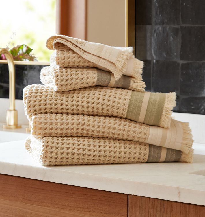 Waffle Knit Stripe Organic Cotton Towels