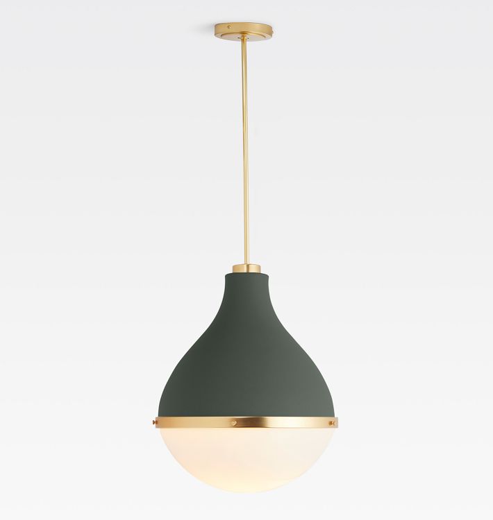 Endicot 15" Pendant, Aged Brass - Matte Juniper Shade - 32" Length