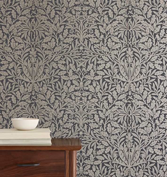 Pure Acorn Morris & Co. Wallpaper, Charcoal & Silver Pure Acorn