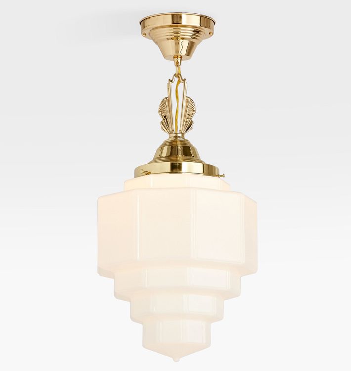 Hollywood 6" Fitter Winged Semi-Flush Mount, Lacquered Brass - Deco Wedding Cake Globe Shade