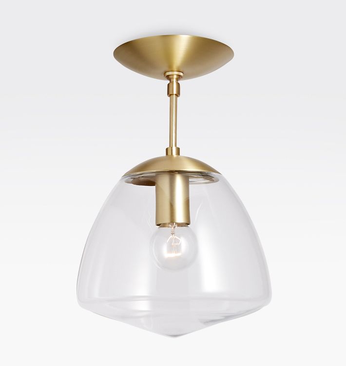 Oswego 9" Semi-Flush Mount, Aged Brass - Clear Glass Shade - No Vault Mount