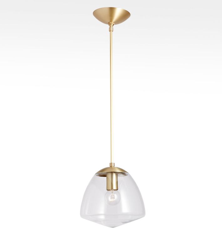 Oswego 9" Pendant, Clear Glass - Aged Brass - Clear Shade - 32" Length - No Vault Mount