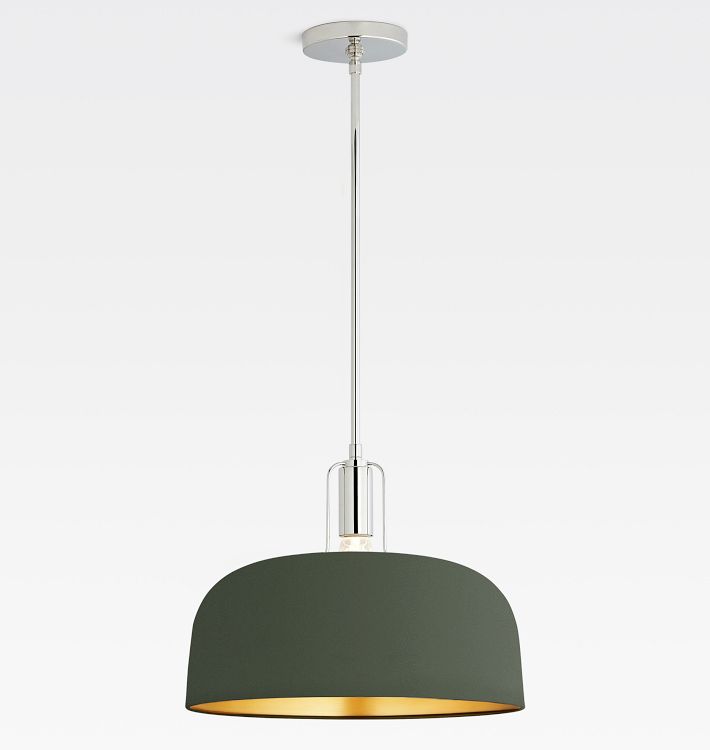 Dekum 16" Pendant, Metal Shade - Polished Nickel - 16" Matte Juniper with Brass Interior Dome Shade - 36" Length - No Vault Mount