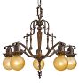 Vintage Romance Revival Polychrome 5-Light Bare Bulb Chandelier