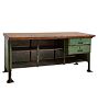 Vintage Industrial Kitchen Island Workbench in Wood with Worn Green Paint