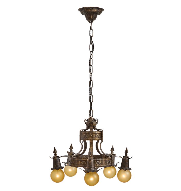 Vintage Romance Revival 5-Light Hammered Iron Bare Bulb Chandelier