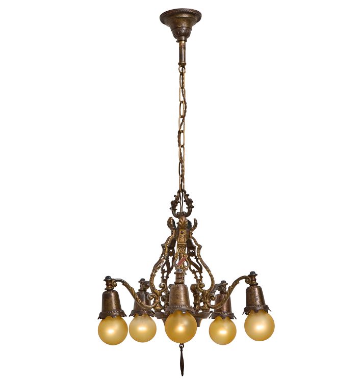 Vintage Romance Revival 5-Light Iron Bare Bulb Chandelier