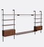 Holgate Walnut Triple Modular 8-Shelf 76" Media Stand w Cabinets and CP Hrdwr w 72" Rails