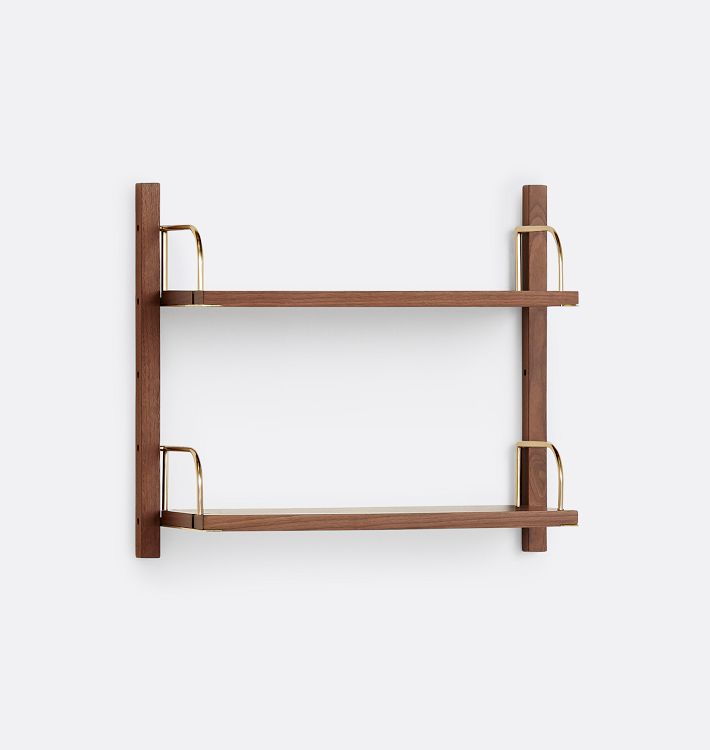 Hart Modular Walnut Double Shelf Set, 24 inch - Aged Brass