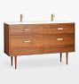 Marquam Teak Double Vanity, Single Hole Sink with Aged Brass Bowman Pulls