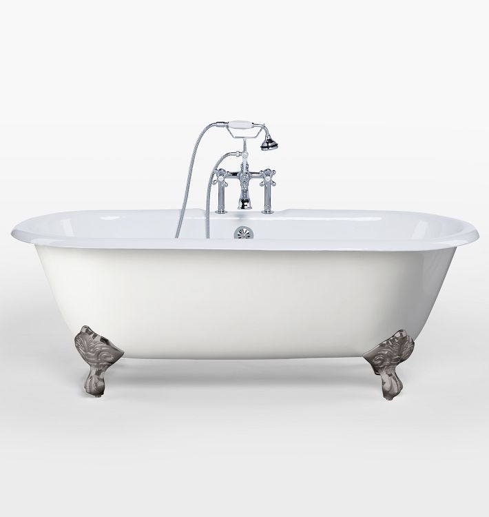 5-1/2' Double-Ended Clawfoot Tub with White Exterior - Brushed Nickel