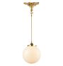 Wildwood Pendant, Unlacquered Brass - 8" Opal Globe Shade - 26" Length