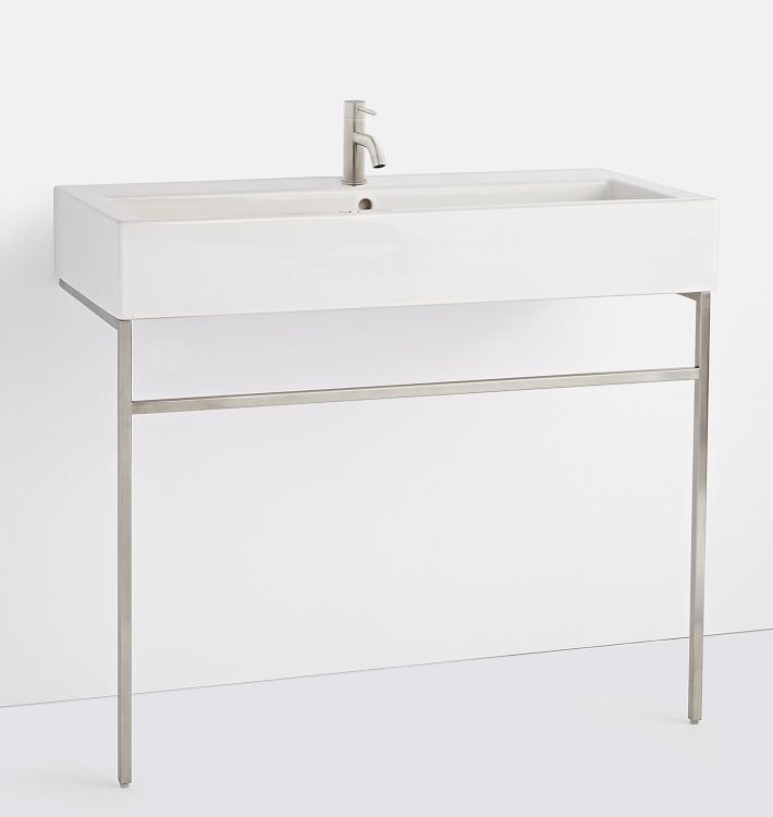 Winslow Monohole Single-Trough Vanity, Brushed Steel