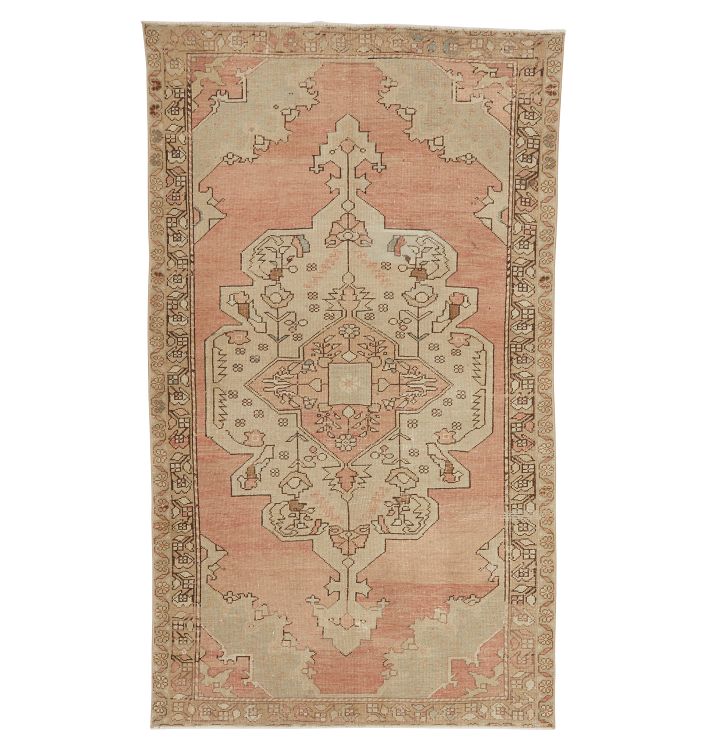 Vintage Faded Turkish Hand-Knotted Floral Area Rug