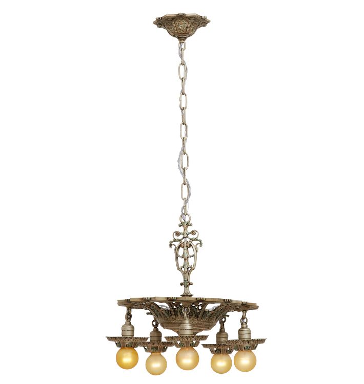 Finely Cast Vintage Classical Revival Polychome Chandelier