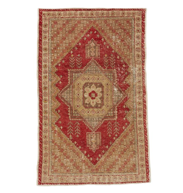 Vintage Turkish Kilim Rug with Red Medallion